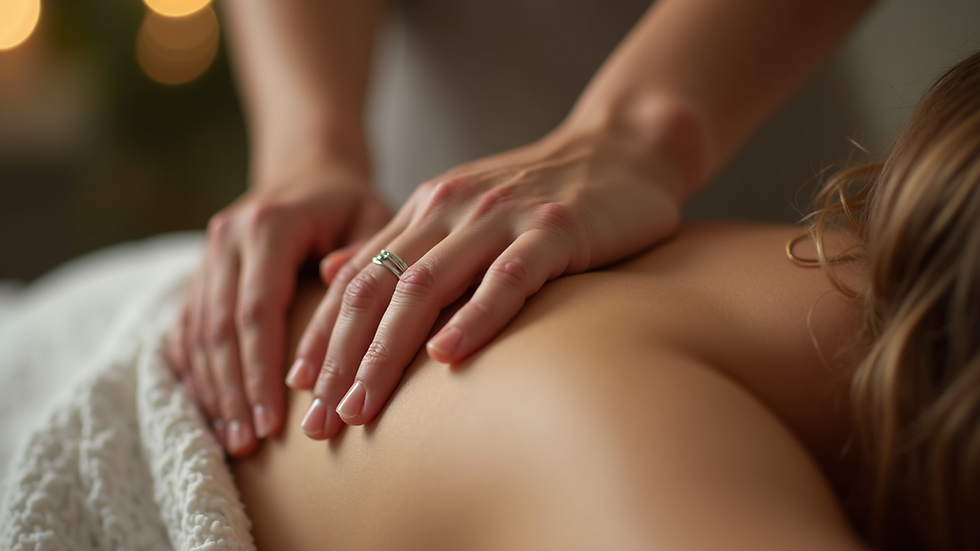 Close-up view of hands gently hovering over a person’s back during an energy healing session