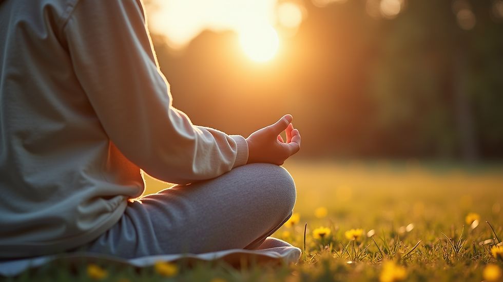 Close-up view of a person practicing mindfulness meditation outdoors