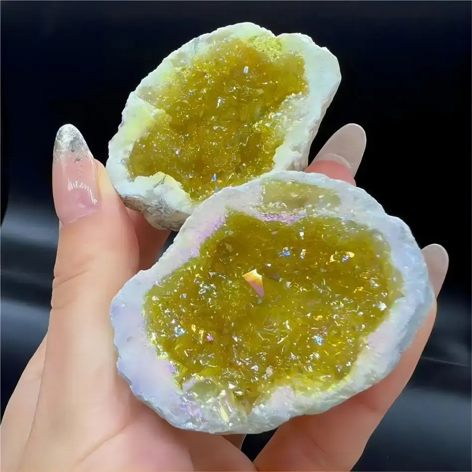 1PC Natural Agate Plated/Electroplated Cornucopia Crystal Cave Raw Stone