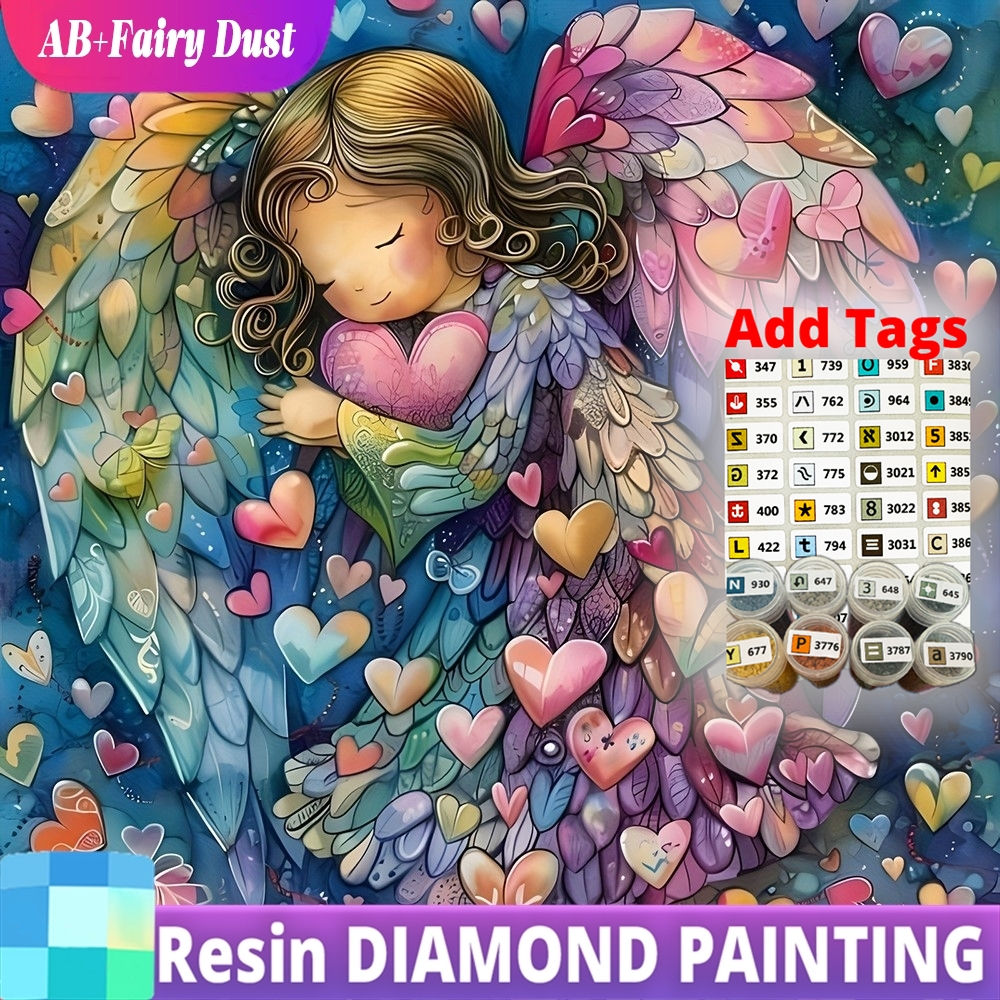 Resin Fairy Dust AB Diamond Embroidery Girl Wing Mosaic Heart DIY 5D Full Drill