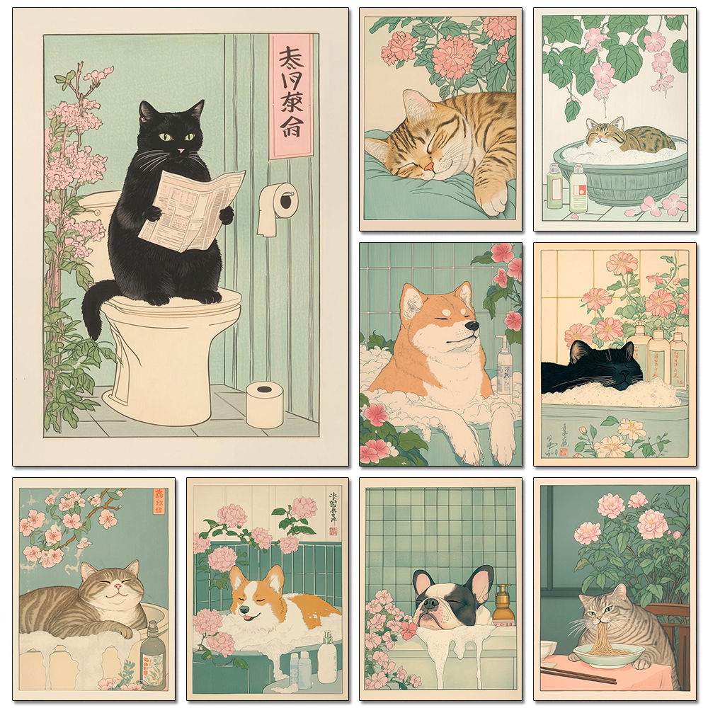 Cat in Bathtub Diamond Painting Retro Animal Picture Full Diamond Mosaic Embroid