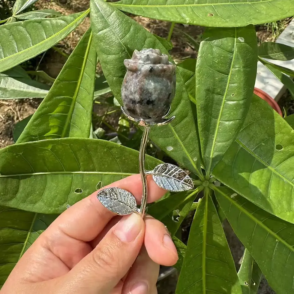 Thumbnail: Crystal Healing Stone Carved Valentine Crystal Rose 3cm With Silver Color Stem