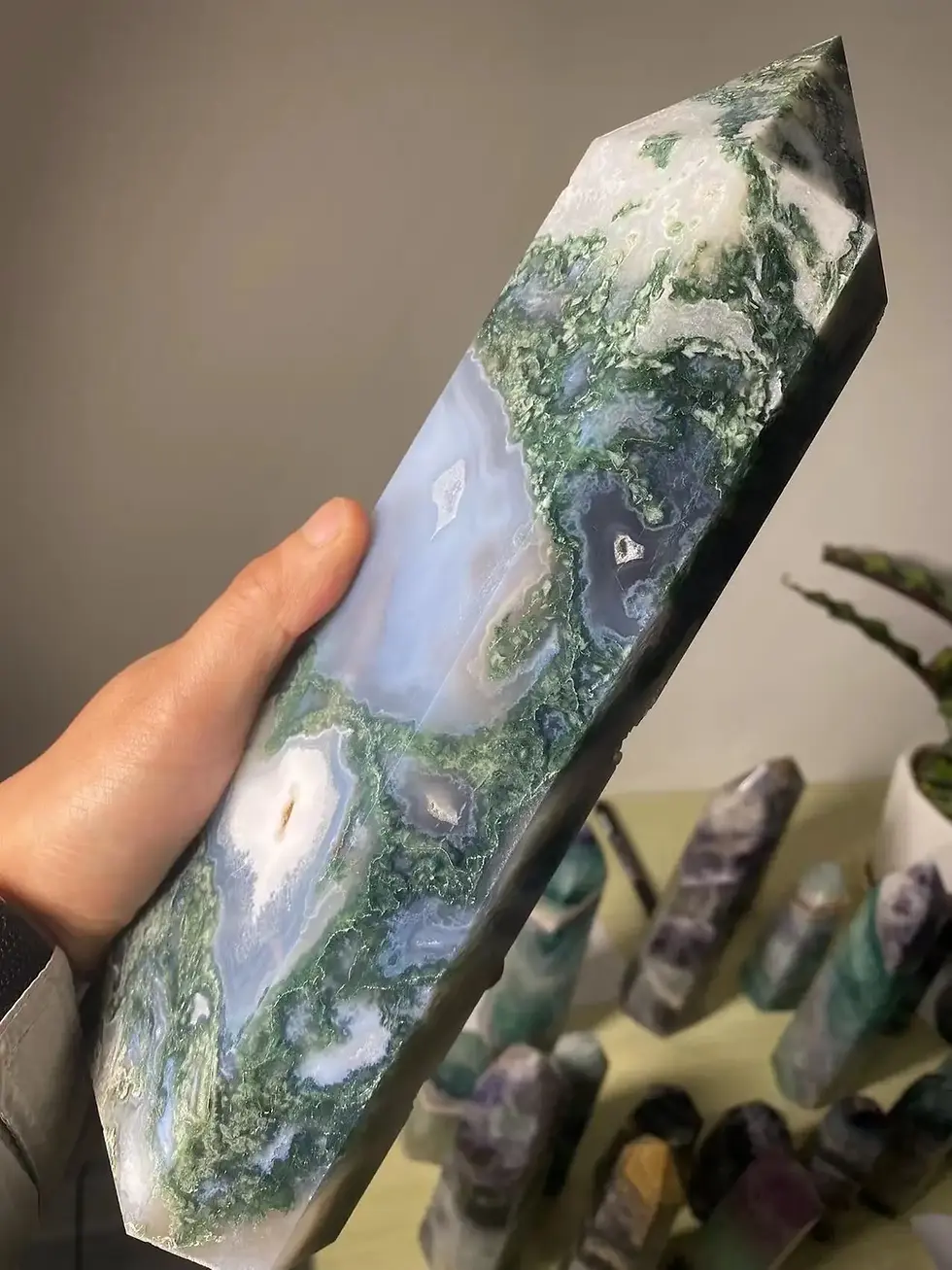 Thumbnail: Natural Large Moss Agate Crystal Tower