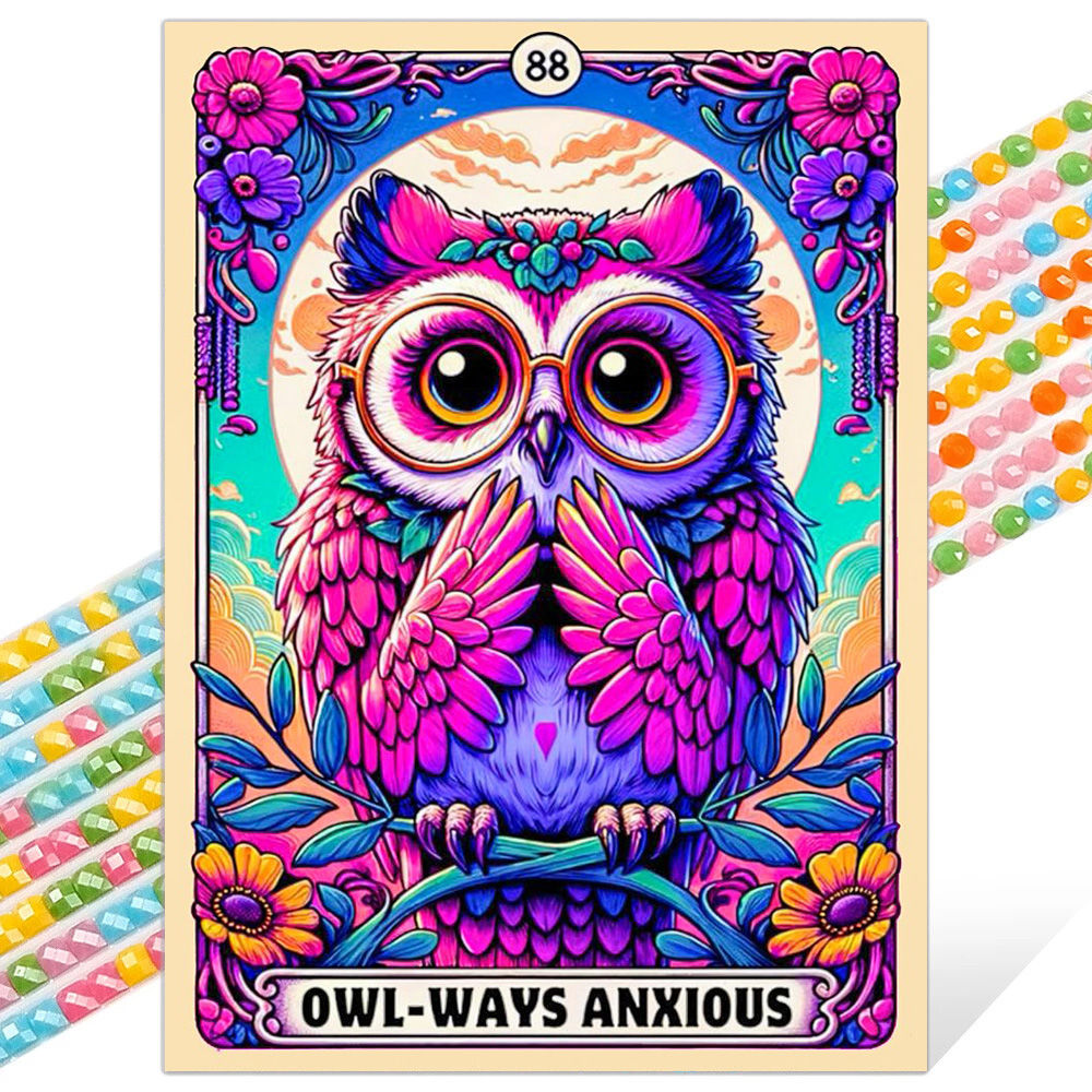 2pcs/Set 5D DIY Owl Tarot Card Diamond Painting Kit Art Rhinestone Cross Stitch