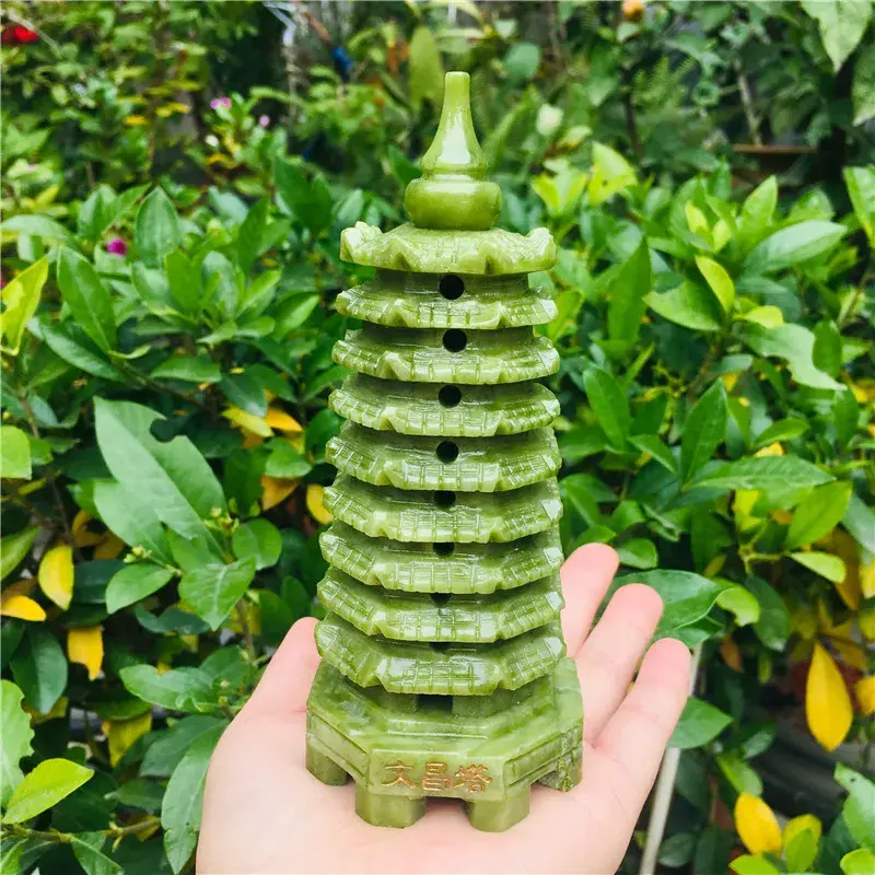 Natural Stone Jade Pagoda Point Carved Stone