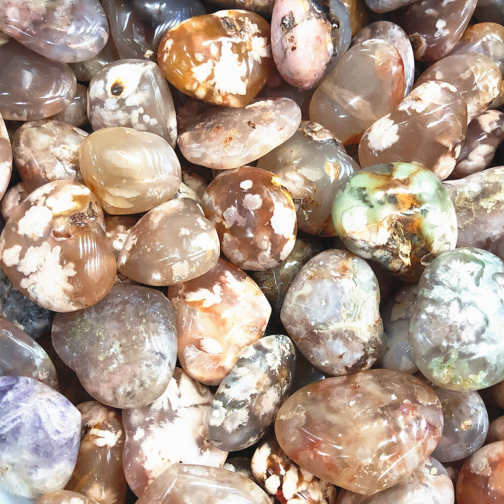 Natural Flower Agate Quartz Hearts