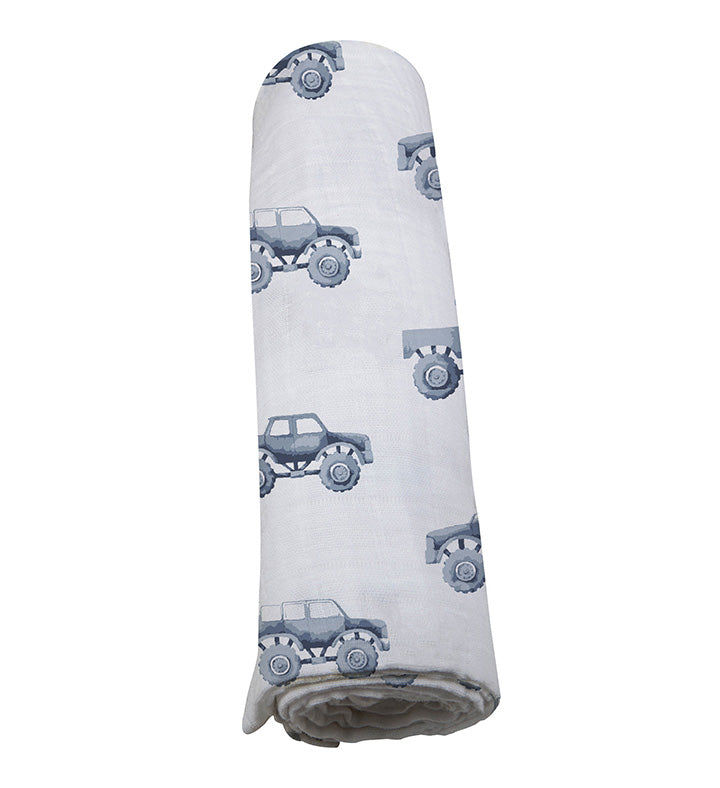 Thumbnail: Indigo Monster Trucks Cotton Swaddle