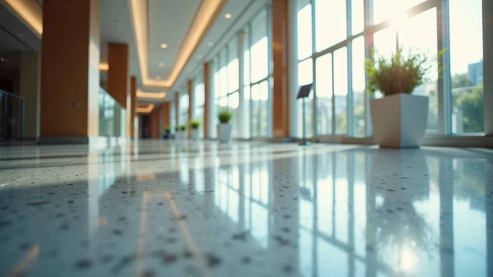 High angle view of a sparkling clean commercial lobby floor