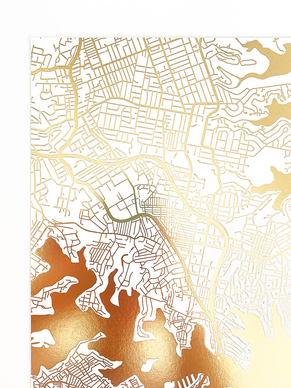 Thumbnail: Hand Drawn Sydney Map Artwork in Gold on White Paper