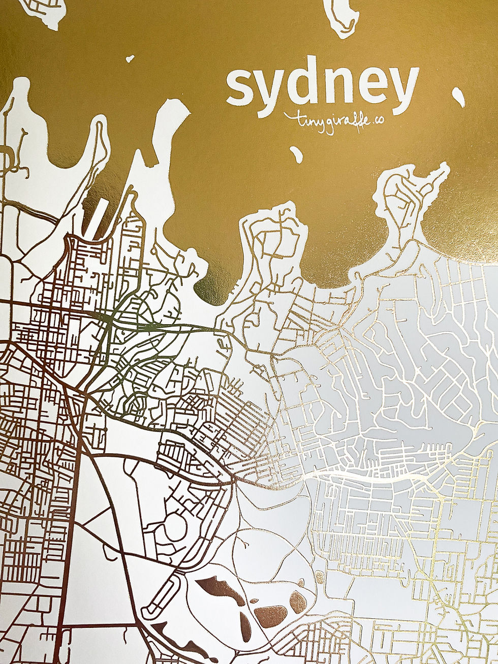 Thumbnail: Sydney Map Artwork in Gold on White Paper