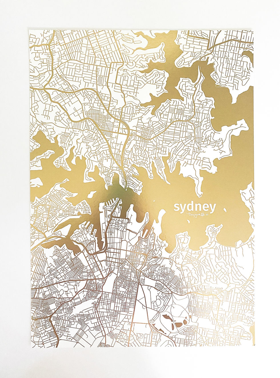 Thumbnail: Sydney Map Artwork in Gold on White Paper