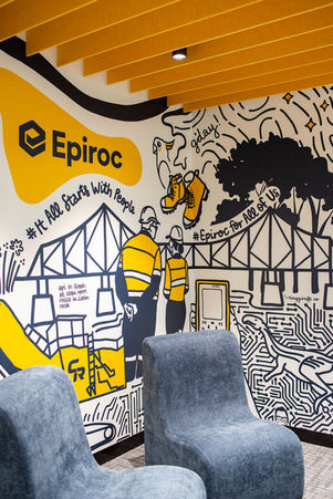 Brisbane mining company mural featuring Brisbane River and construction illustations