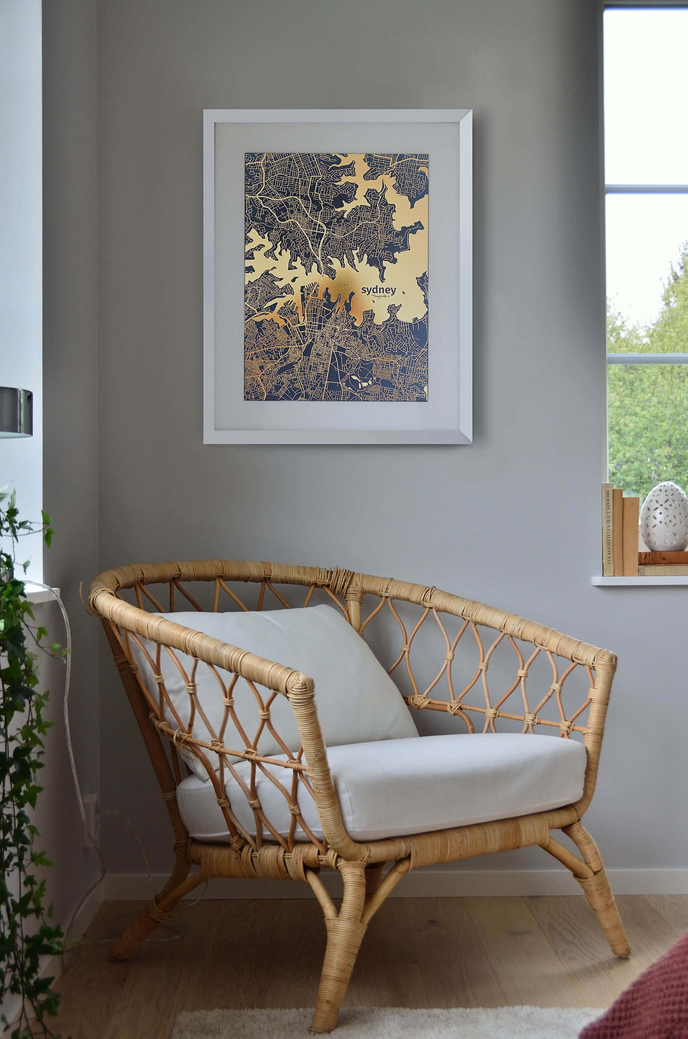 Thumbnail: Sydney Gold Artwork Navy Paper Bedroom