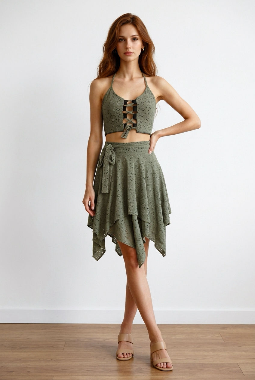 תמונה ממוזערת: חצאית Dark fairy תחרה ירוק פרחים