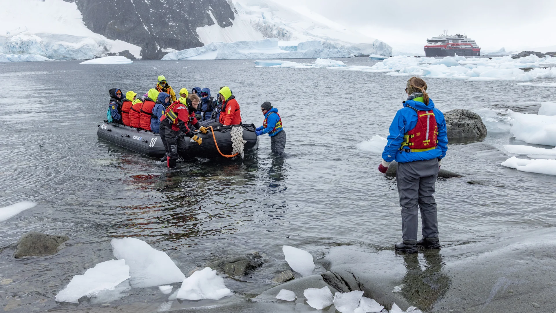 getting ashore via zodiac in Antarctica