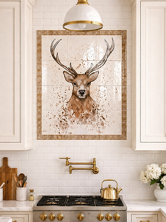 Stag Design painted on tiles
