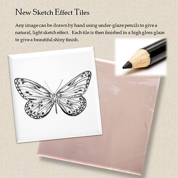 “Black and white sketch‑effect ceramic tile featuring expressive hand‑drawn artwork.”