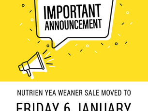 Important update re Nutrien Yea Upper Goulburn Rivers Annual Classic Weaner Sale