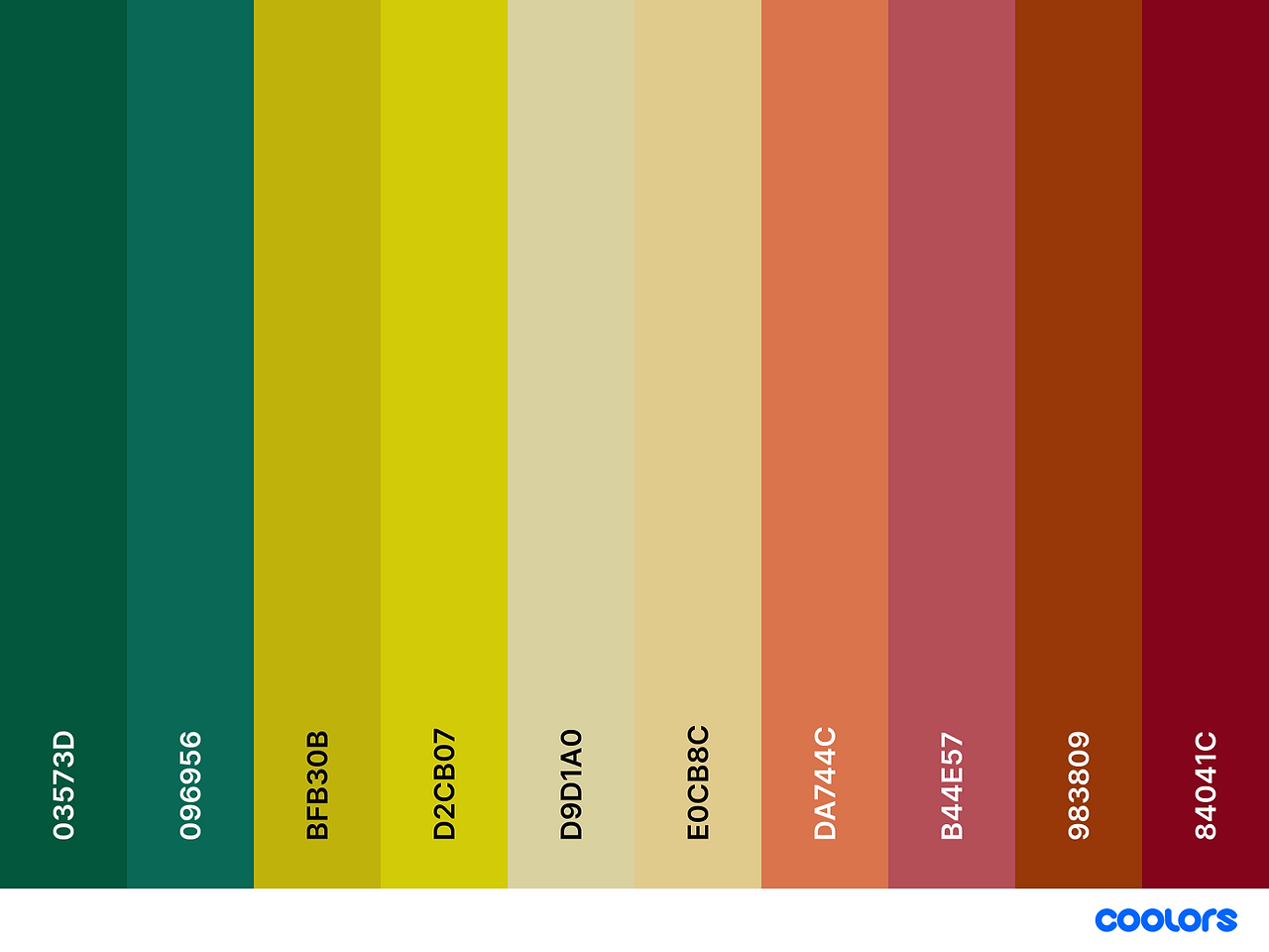 color swatch, greens, yellows creams and reds