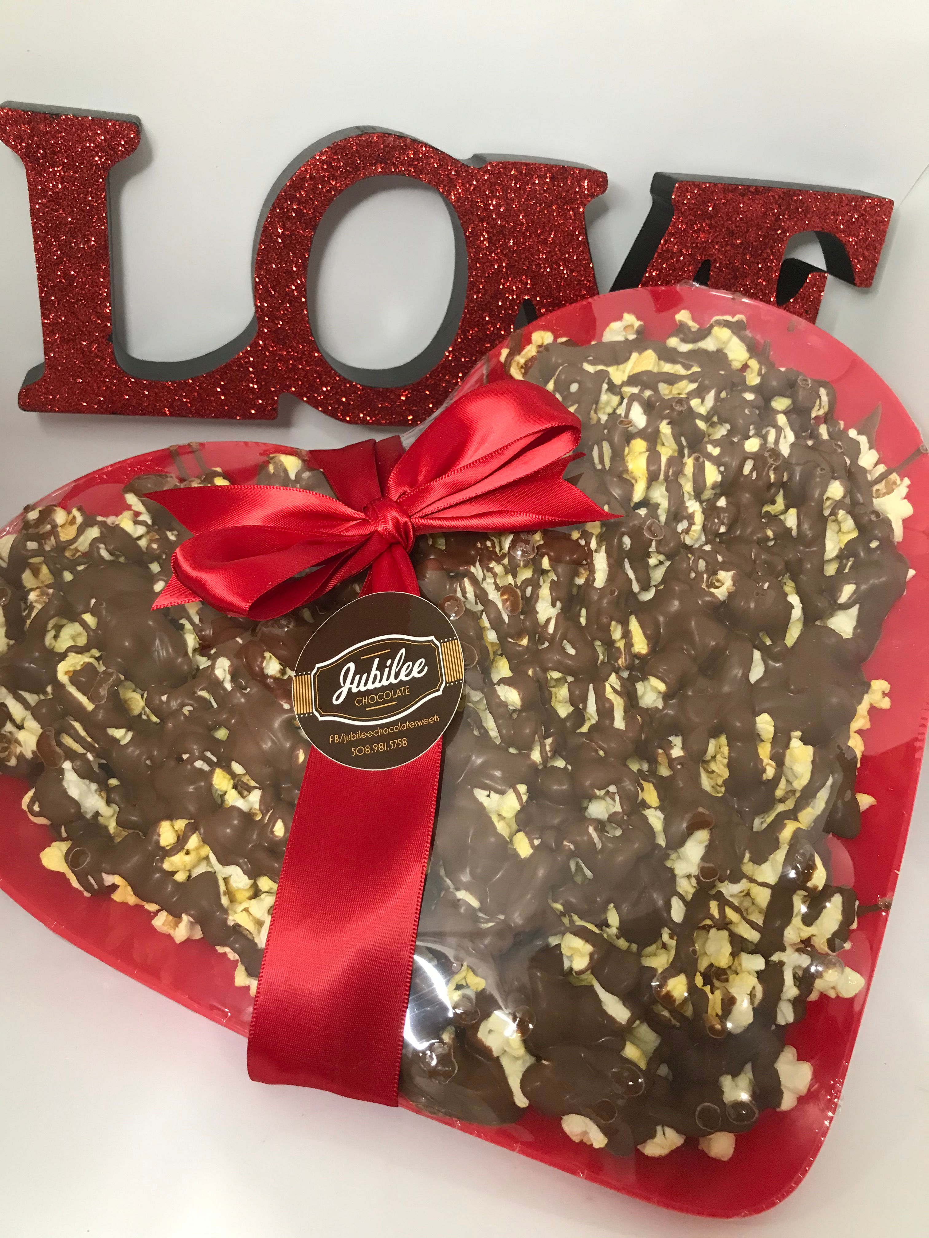 Chocolate Covered Popcorn Heart Tray