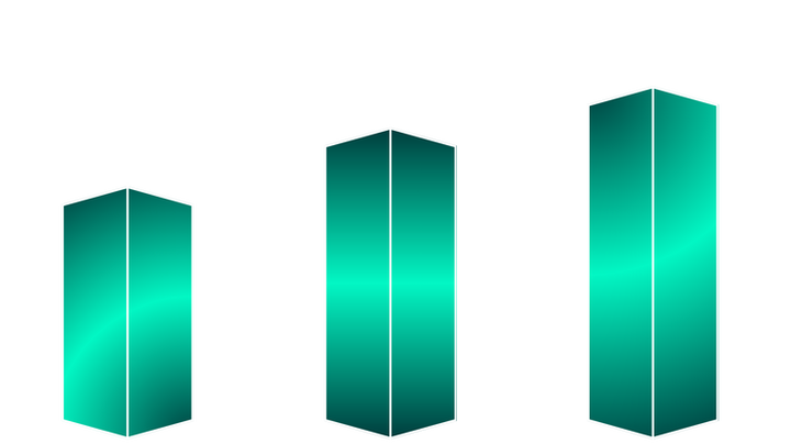 drei aufsteigend große Säulen, die das Ausmaß der Zusammenarbeit mit AGENTSI symbolisieren