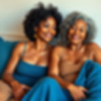 diverse black and latino women in age 40's and 50's relaxing. Use blue and beige colors.jp