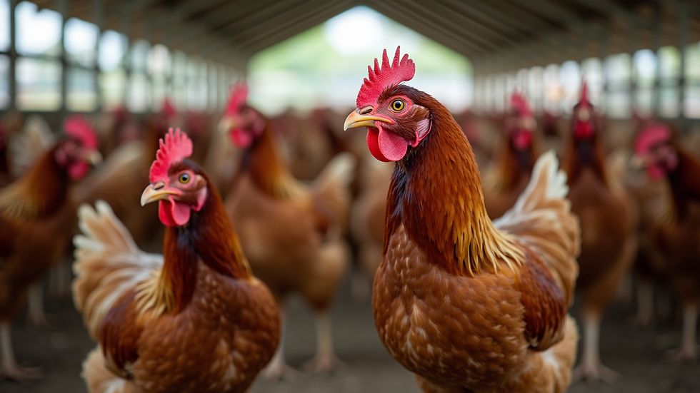 Eye-level view of a Brazilian chicken farm