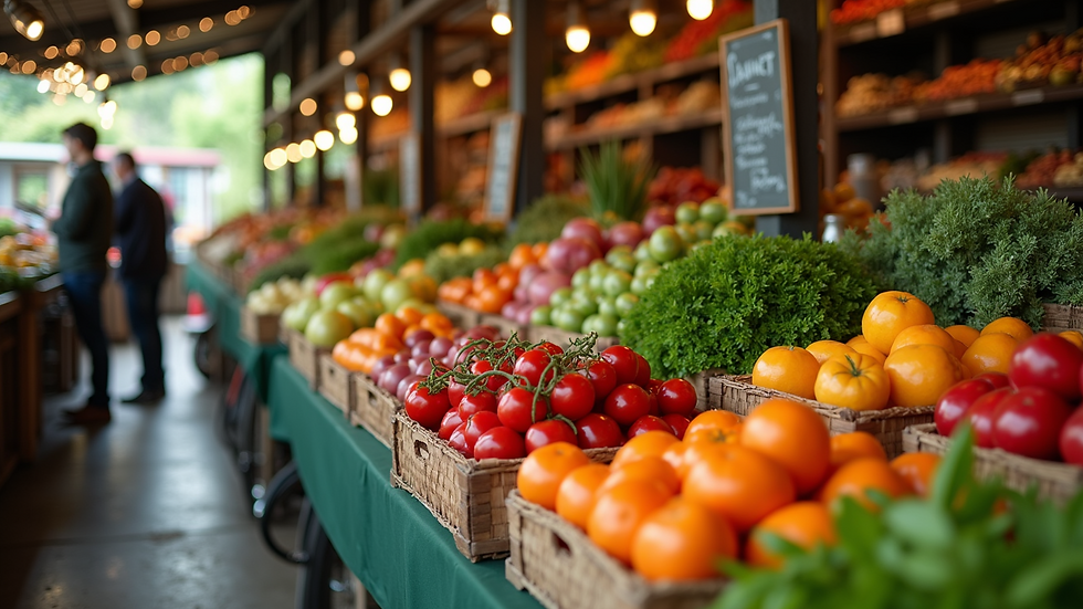 High angle view of a farm market selling fresh produce