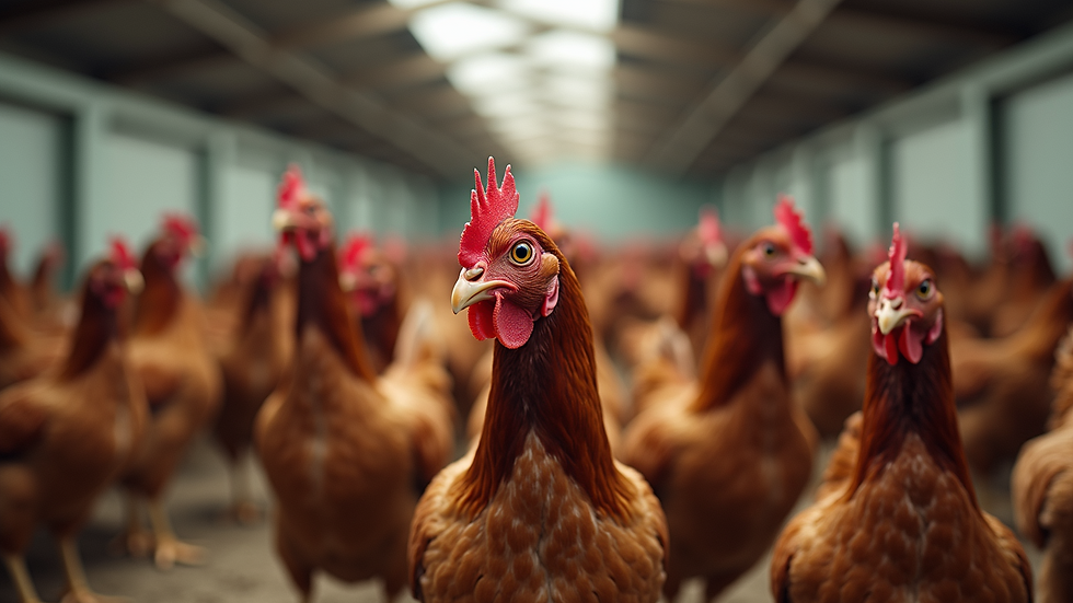 Eye-level view of a poultry farm