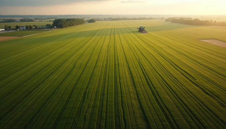 Vista aérea de plantação com uso de tecnologia de agricultura de precisão