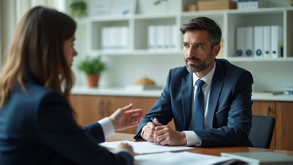 High angle view of a financial advisor in a meeting