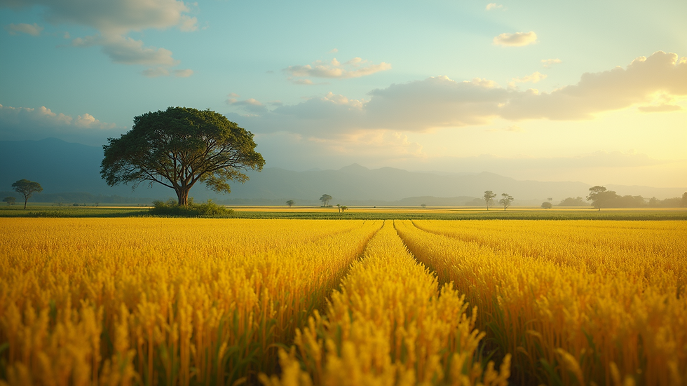 Wide angle view of a vibrant agricultural field in Brazil