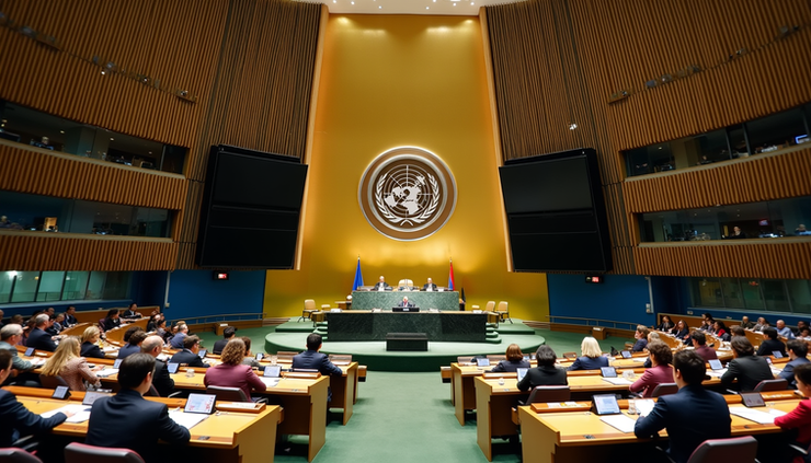 Vista panorâmica da sede da ONU em Nova York durante a reunião sobre direitos das mulheres