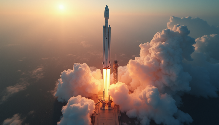 Vista aérea da espaçonave Falcon 9 da SpaceX pronta para lançamento