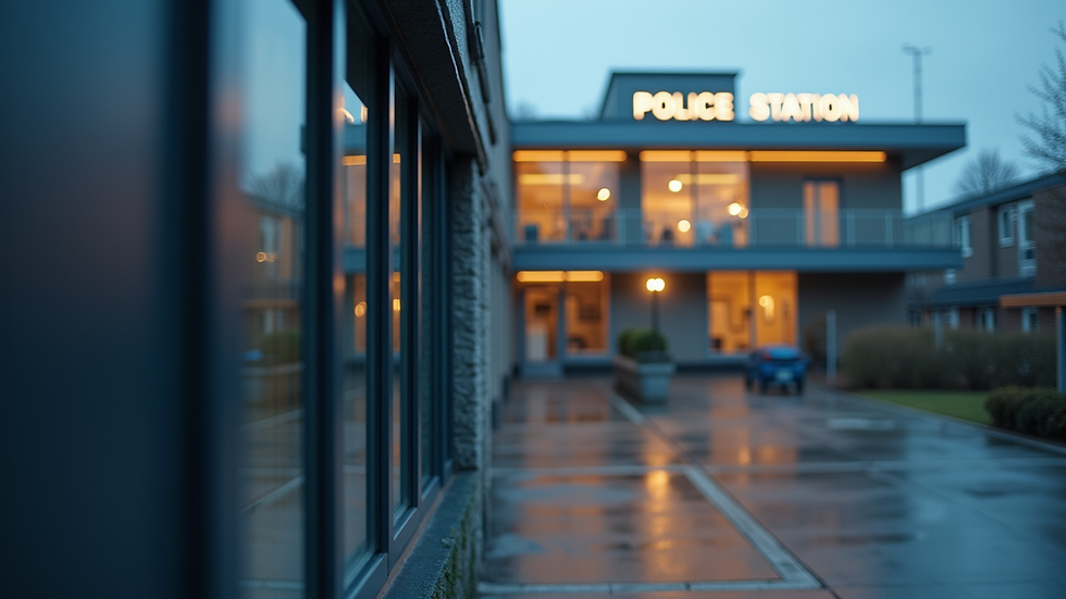 Close-up view of a police station building