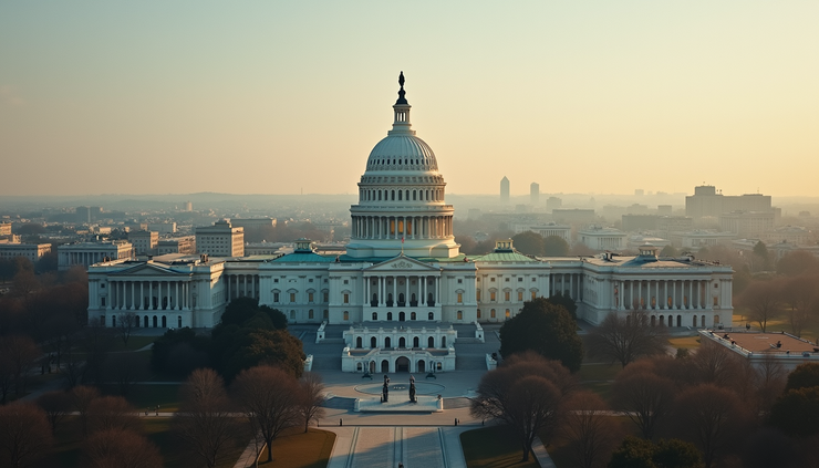 Vista aérea do Capitólio dos Estados Unidos com foco na cúpula do prédio