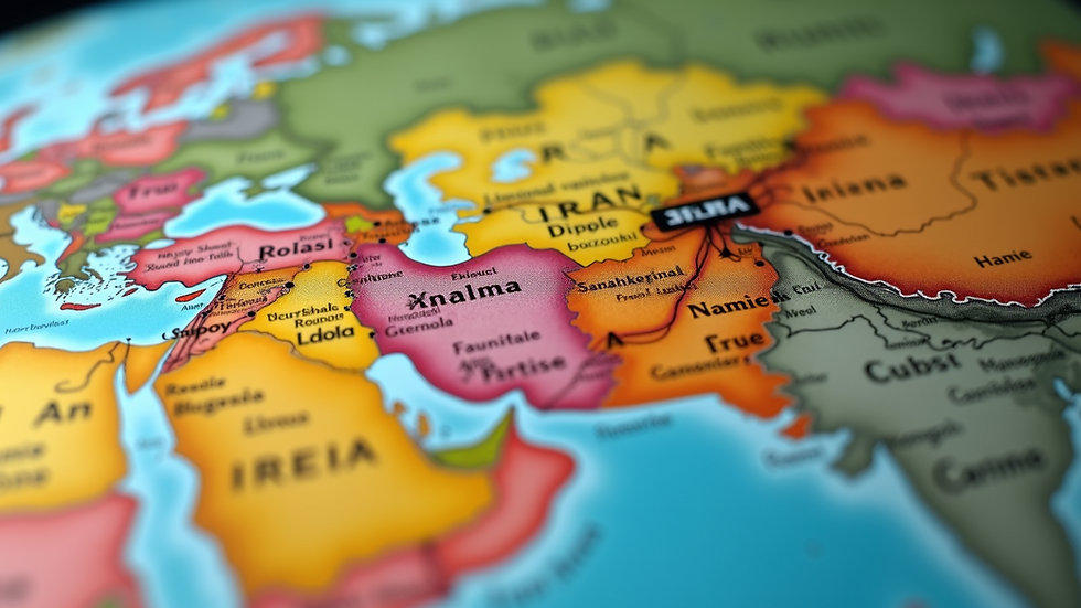 Eye-level view of a world map highlighting Iran