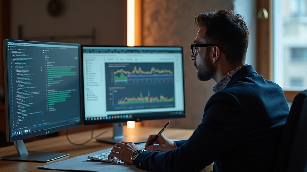 High angle view of a digital marketing strategist working