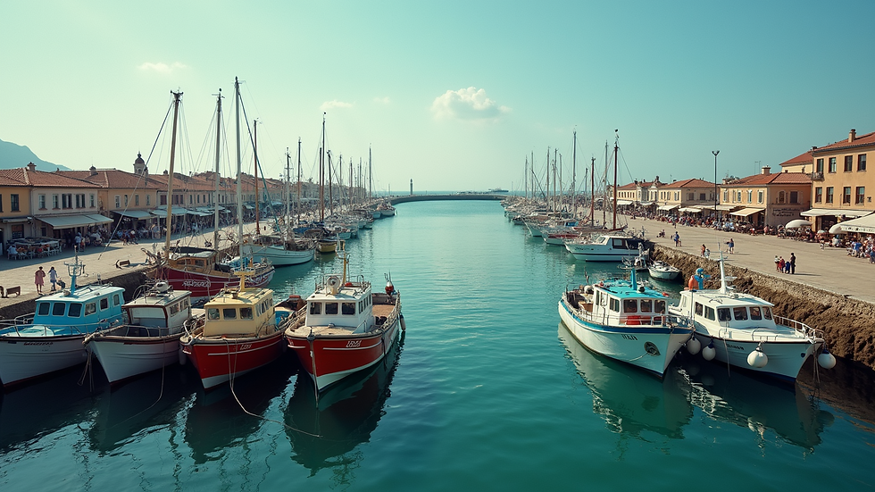 High-angle view of fishing boats docked at a harbor