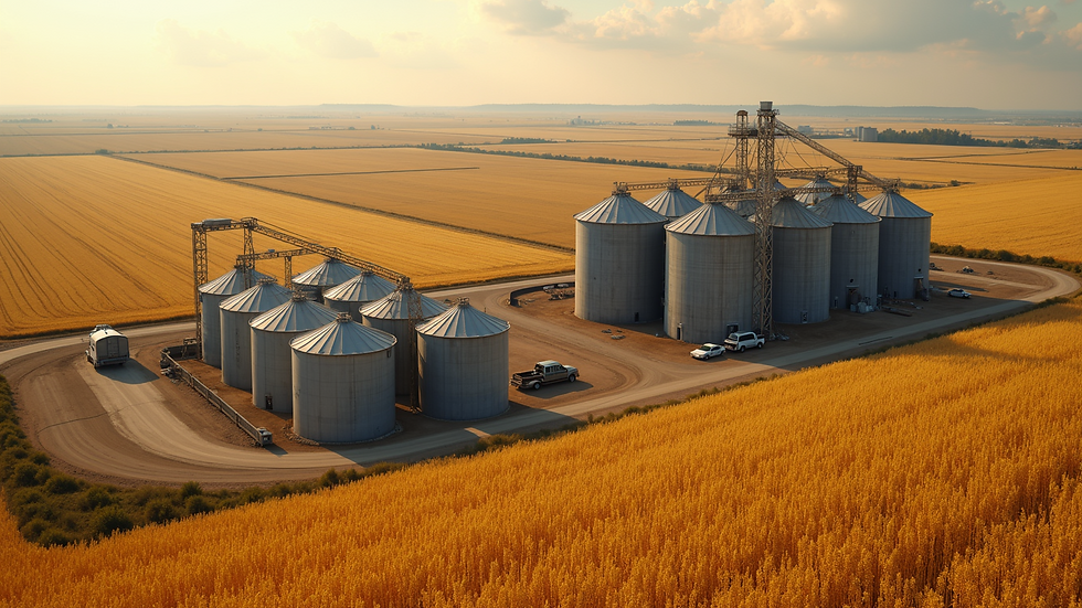 High angle view of soybean export storage facility