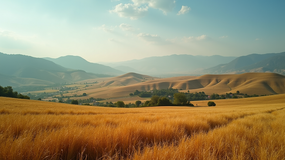 Wide angle view of agricultural fields in Coamo region