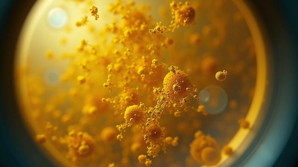 Close-up view of golden phytoplankton cells under microscope