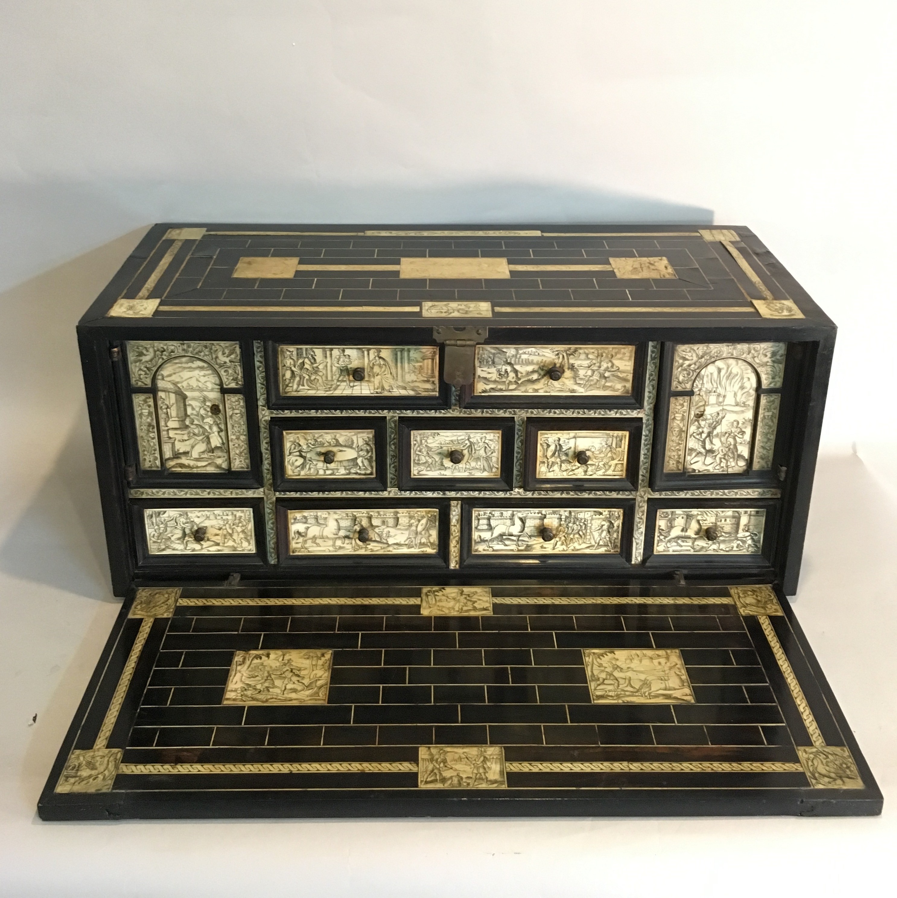 16th c. ebony and ivory desk cabinet