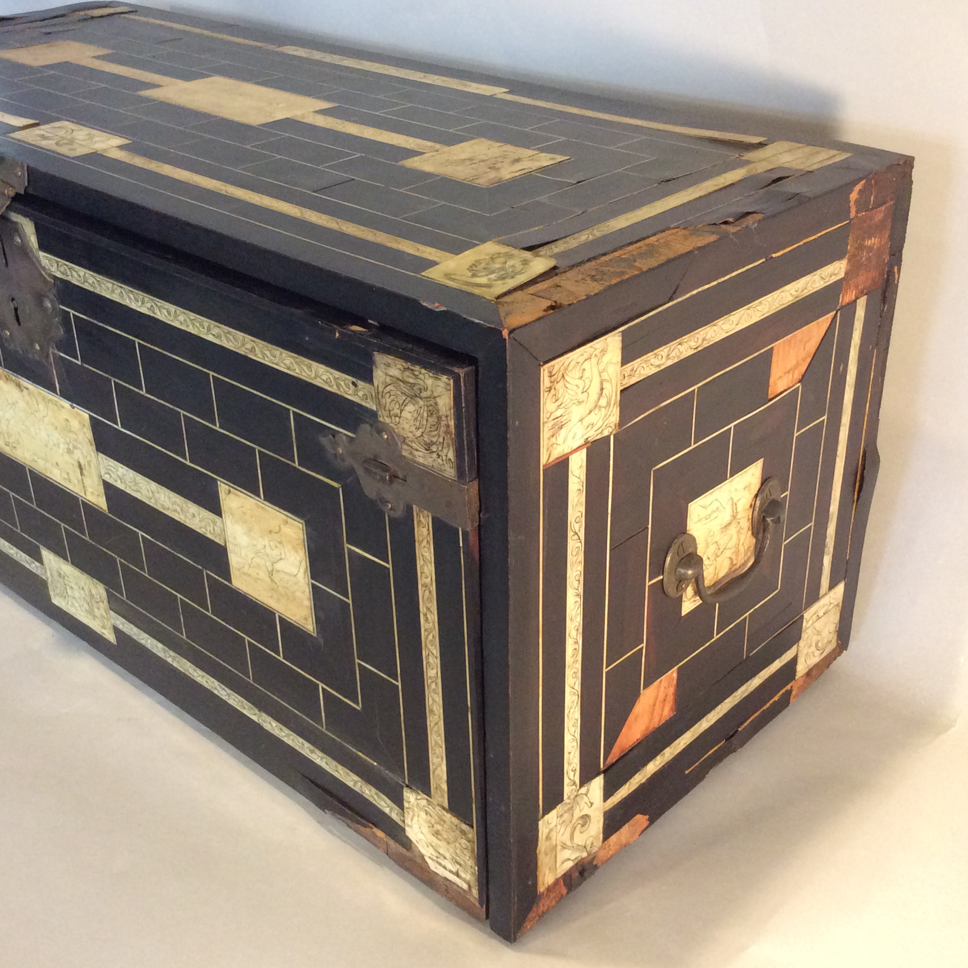 16th c. ebony and ivory desk cabinet