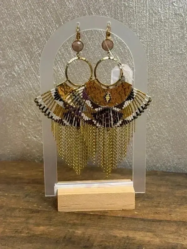 Satellite boucles d’oreilles dorées bordeaux violet jaune ethniques plaqué or 14 carats