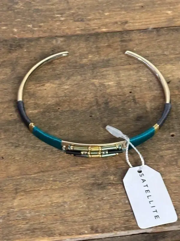 Satellite bracelet jonc doré à l’or fin 14/18 carats bleu roi turquoise