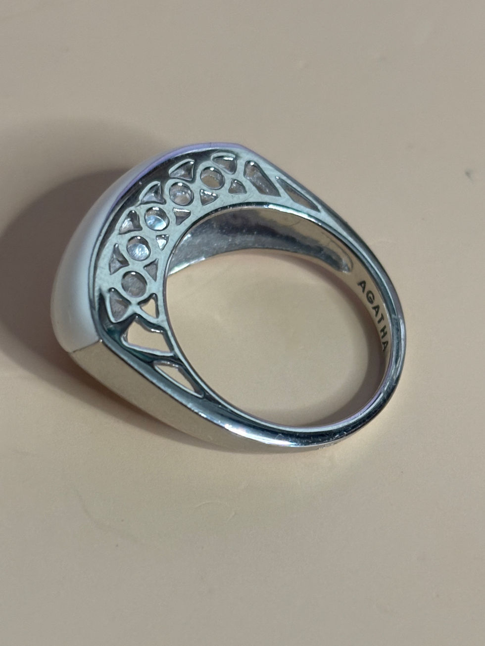 Bague Agatha demi-jonc argent 925 dessus blanc T56