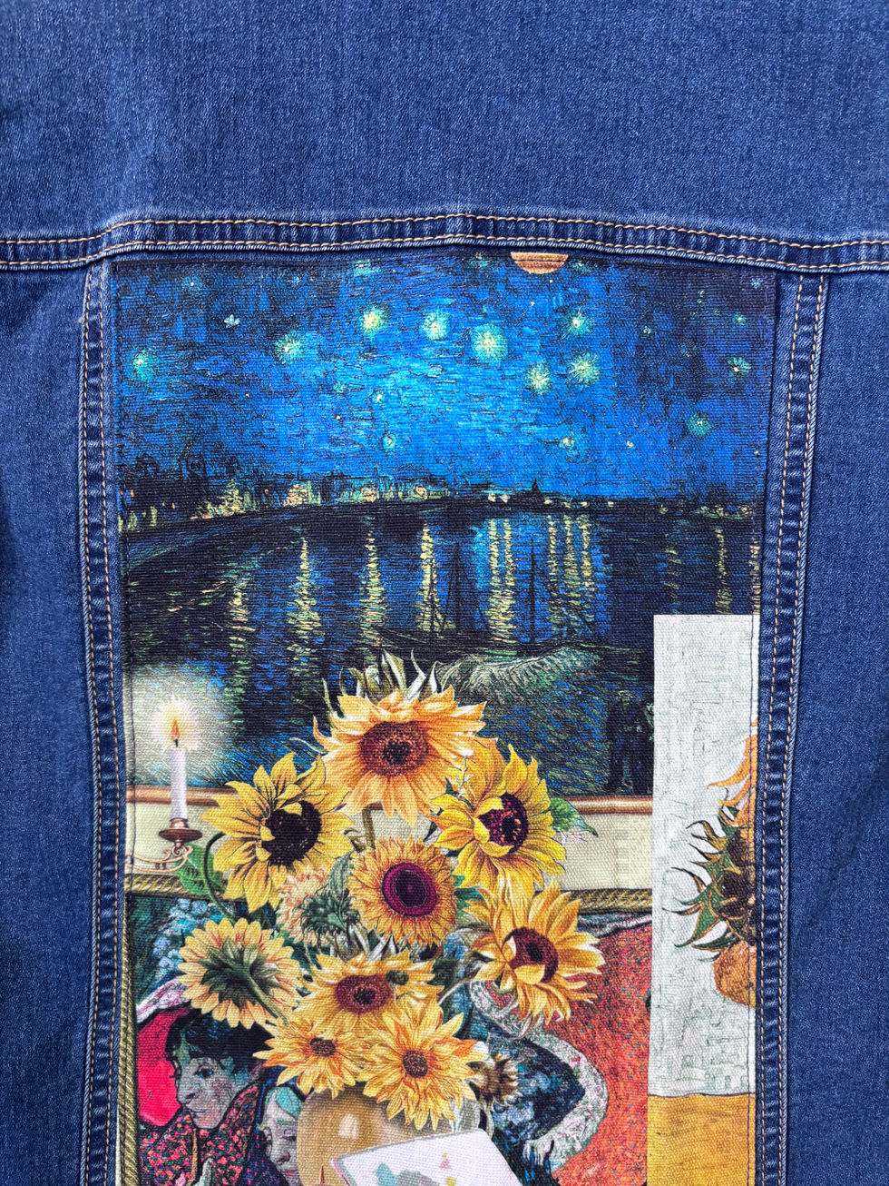 Veste en jean bleu brut sans manches Vincent Van Gogh T 38 – pièce unique