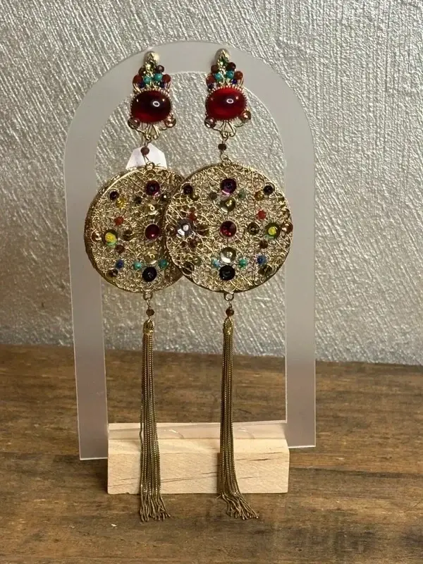 Satellite boucles d’oreilles clips dorées à l’or fin 14/18 carats – pâte de verre rouge