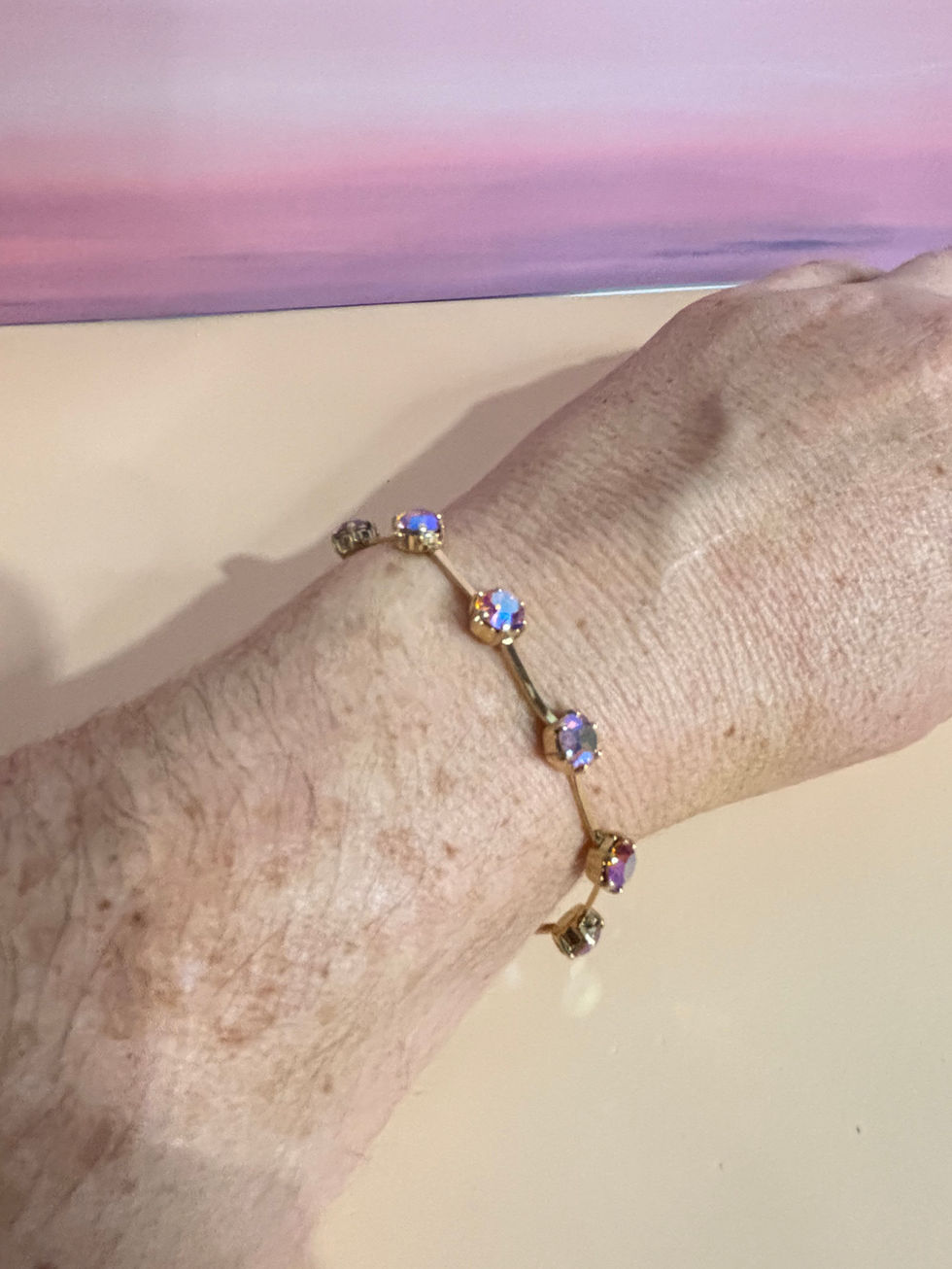 Bracelet Agatha doré cristaux Topaze fantaisie 17 cm